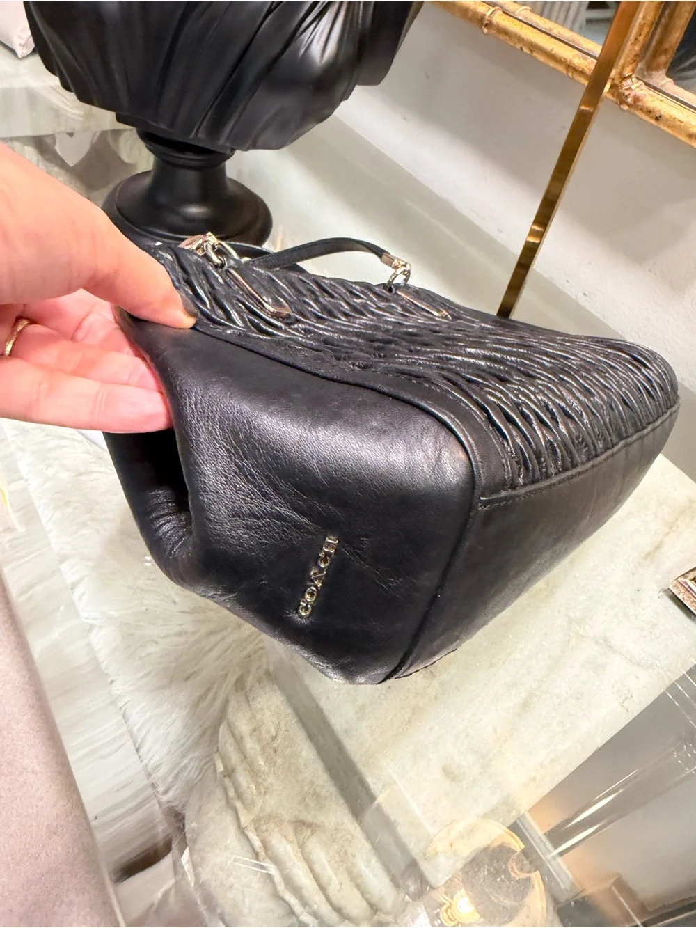 Coach Black Quilted-Textured Leather Shoulder Bag